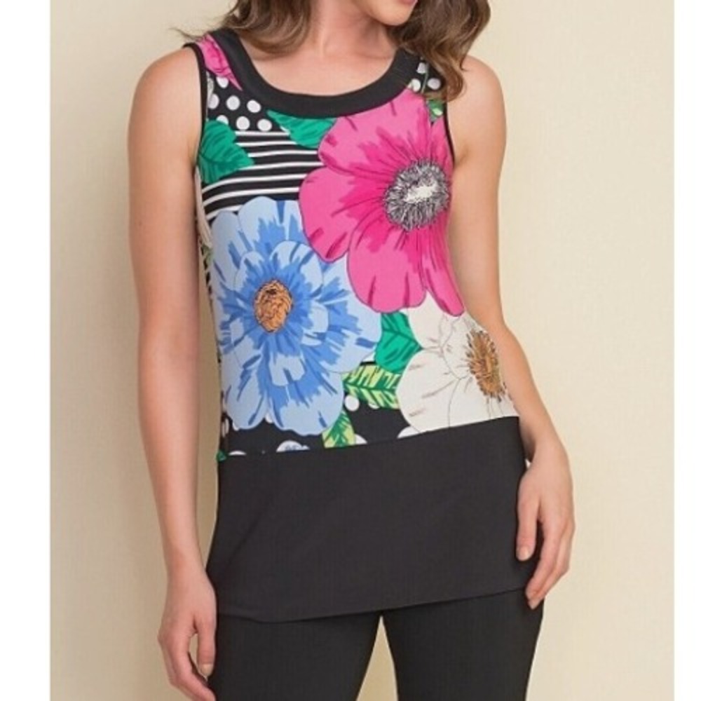 NWT Joseph Ribkoff Black Multi Floral Sleeveless‎ Top Blouse  #212180 US Size 8